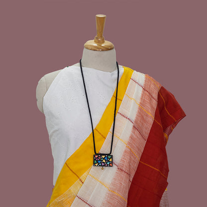 White Yellow & Red Border  Cotton Saree- Handloom- Handwoven | simmpli ethnicc