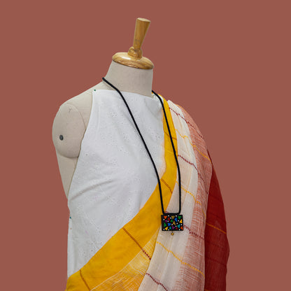 White Yellow & Red Border  Cotton Saree- Handloom- Handwoven | simmpli ethnicc