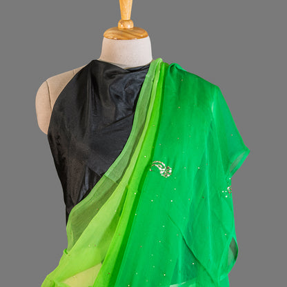 PURE CHIFFON SAREE-EMERALD GREEN-TYE-DYE -MUKESH- CHIFFON SAREE COLLECTION | simmpli ethnicc
