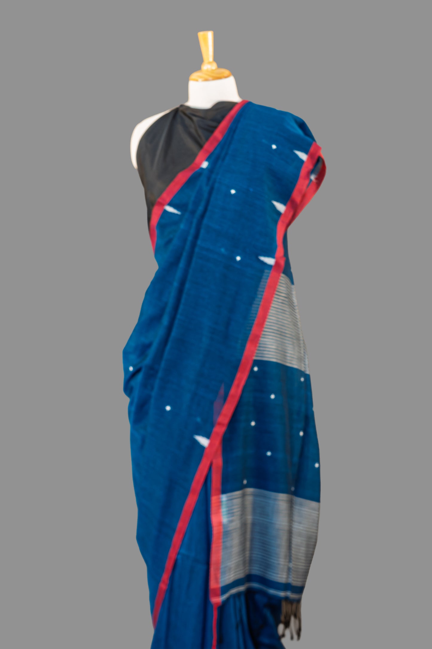 FINE HANDLOOM COTTON SAREE-DEEP SEA BLUE-RESBERRY PINK BORDER- PURE COTTON SAREE COLLECTION | simmpli ethnicc