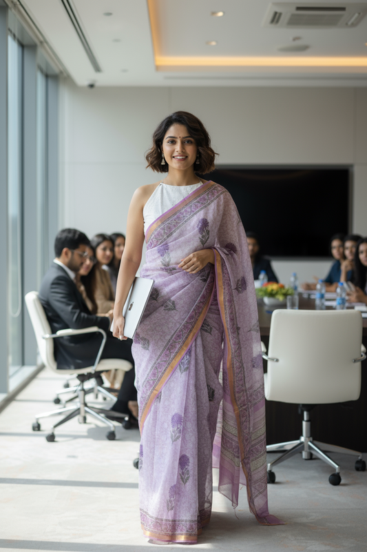 KOTA DORIA SAREE-PURPLE-LAVENDER FLORAL PRINT-PRINTED SAREE COLLECTION | simmpli ethnicc