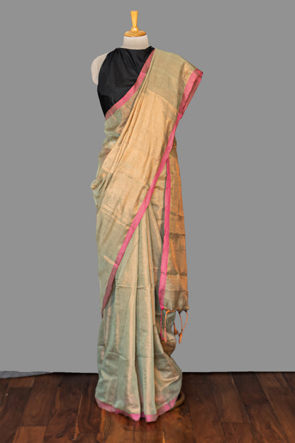 HANDLOOM COTTON TISSUE SAREEE-BEIGE-SHIMMER-HANDLOOM SAREE COLLECTION | simmpli ethnicc