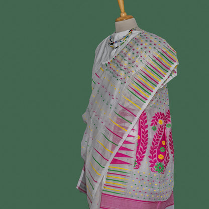 White Intricately woven  Saree | simmpli ethnicc