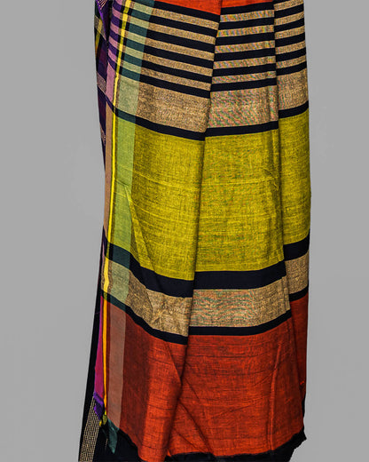Black & Purple Stripes Handwove cotton Saree | simmpli ethnicc