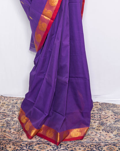 Purple/ Golden Border Handloom Cotton saree