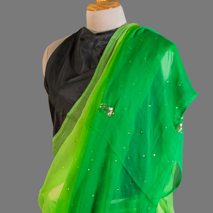 PURE CHIFFON SAREE-EMERALD GREEN-TYE-DYE -MUKESH- CHIFFON SAREE COLLECTION | simmpli ethnicc