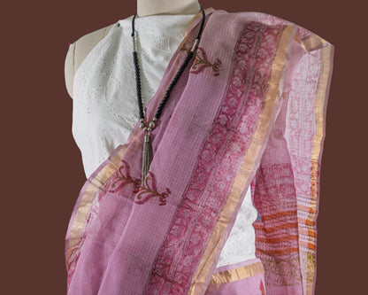 LAVENDER PINK KOTA DORIA FLORAL PRINT SAREE