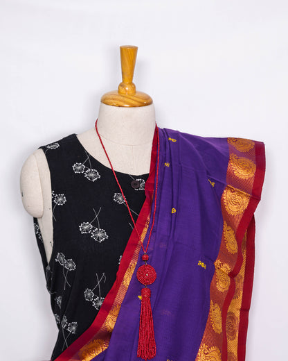Purple/ Golden Border Handloom Cotton saree