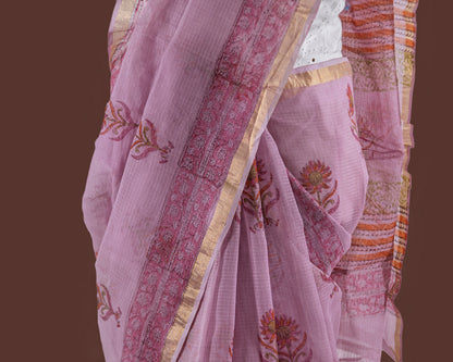 KOTA DORIA COTTON SAREE-LAVENDER  FLORAL PRINT-KOTA DORIA SAREE COLLECTION | simmpli ethnicc