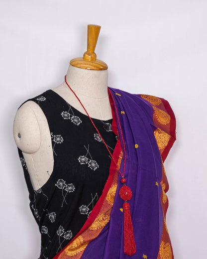 Purple/ Golden Border Handloom Cotton saree