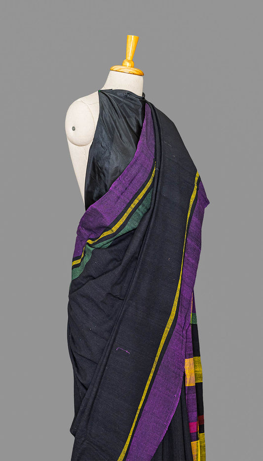 Black & Purple Khadi Cotton Saree