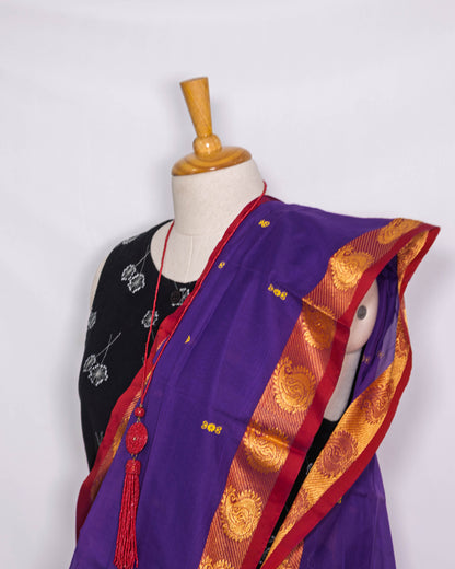 Purple/ Golden Border Handloom Cotton saree