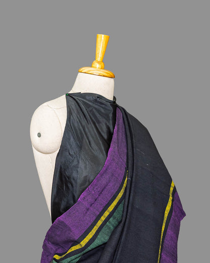 Black & Purple Khadi Cotton Saree