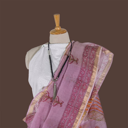 LAVENDER PINK KOTA DORIA FLORAL PRINT SAREE