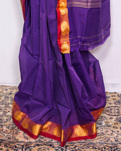 Purple/ Golden Border Handloom Cotton saree