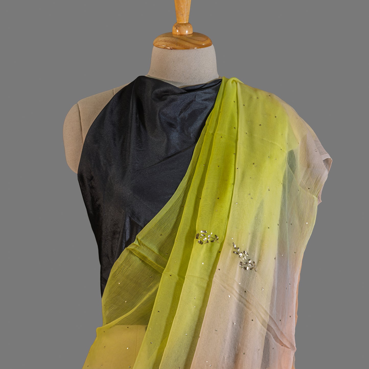 PURE CHIFFON SAREE-YELLOW GREEN - TYE-DYE -MUKESH- CHIFFON SAREE COLLECTION | simmpli ethnicc