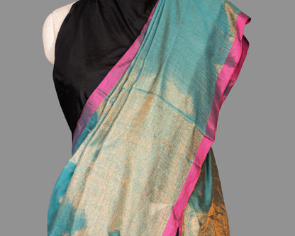 HANDLOOM COTTON TISSUE SAREEE-LILY GREEN-SHIMMER-HANDLOOM SAREE COLLECTION | simmpli ethnicc