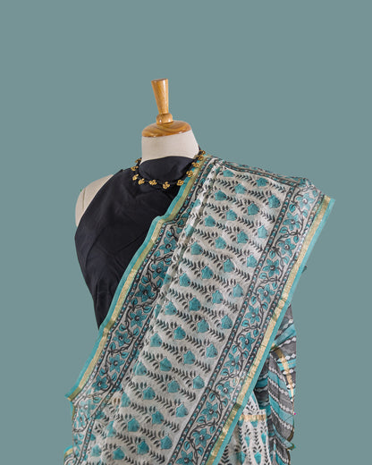 Aqua Green Chanderi saree- Floral Print