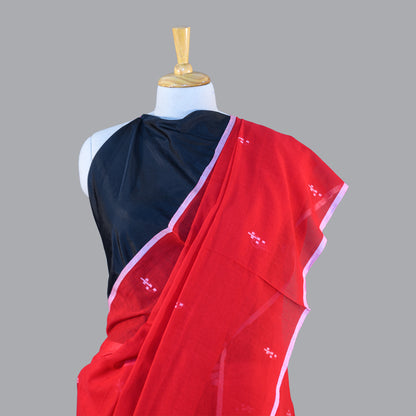 FINE HANDLOOM COTTON SAREE-CLASSIC RED- PURE COTTON SAREE COLLECTION | simmpli ethnicc
