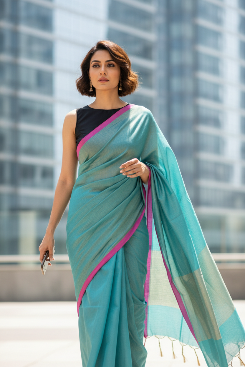 HANDLOOM COTTON TISSUE SAREEE-LILY GREEN-SHIMMER-HANDLOOM SAREE COLLECTION | simmpli ethnicc