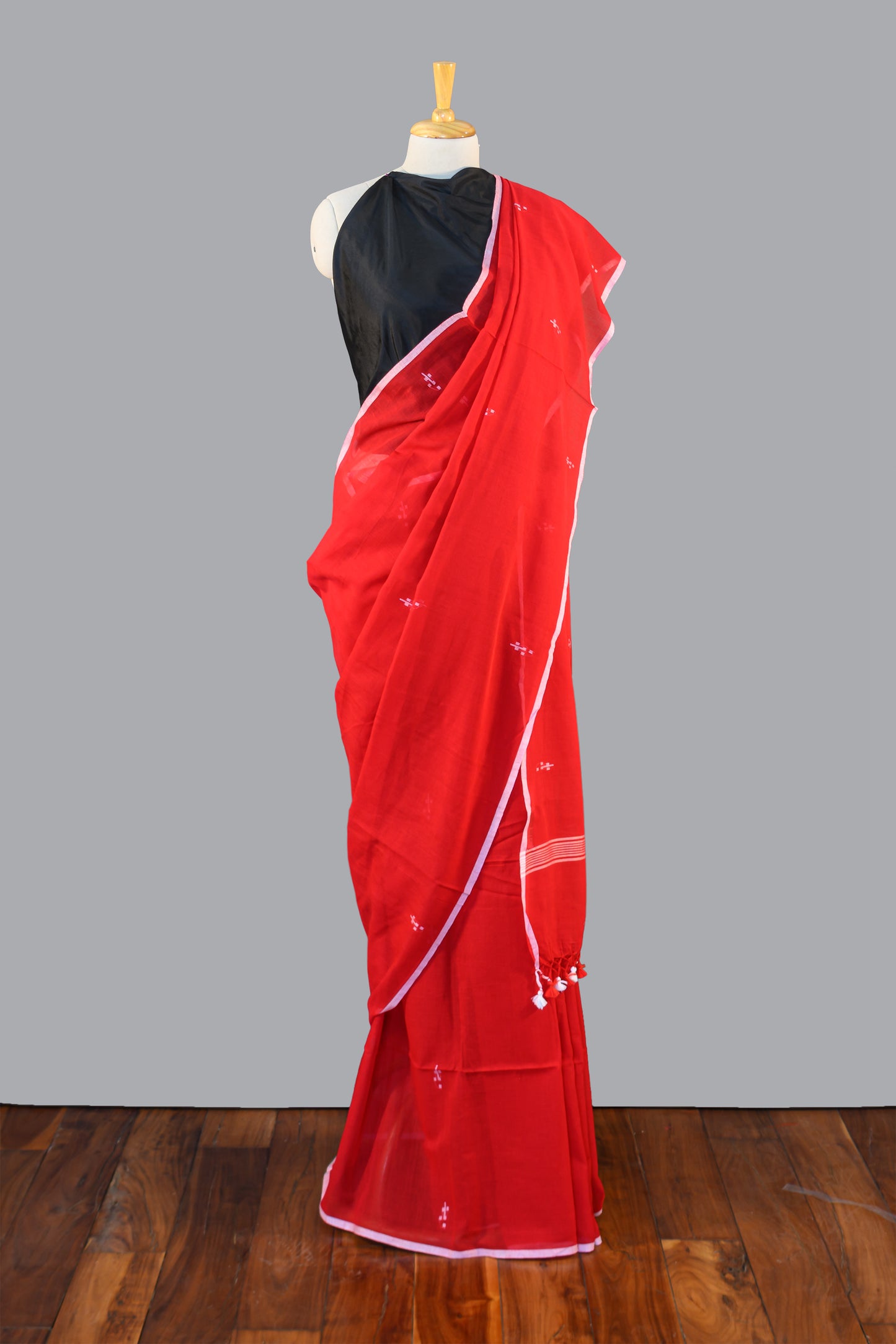 FINE HANDLOOM COTTON SAREE-CLASSIC RED- PURE COTTON SAREE COLLECTION | simmpli ethnicc