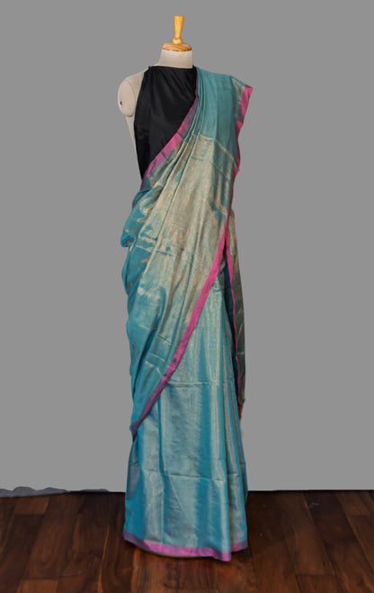 HANDLOOM COTTON TISSUE SAREEE-LILY GREEN-SHIMMER-HANDLOOM SAREE COLLECTION | simmpli ethnicc