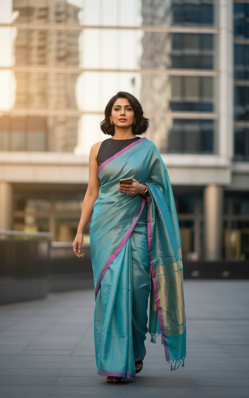 HANDLOOM COTTON TISSUE SAREEE-LILY GREEN-SHIMMER-HANDLOOM SAREE COLLECTION | simmpli ethnicc