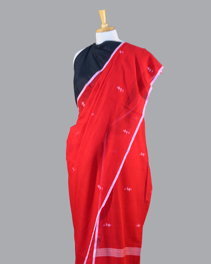 FINE HANDLOOM COTTON SAREE-CLASSIC RED- PURE COTTON SAREE COLLECTION | simmpli ethnicc