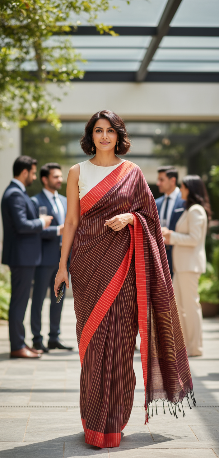 HANDLOOM COTTON SAREE-BURGUNDY RED-RED BORDER-GOLDEN STRIPES-HANDLOOM SAREE COLLECTION | simmpli ethnicc