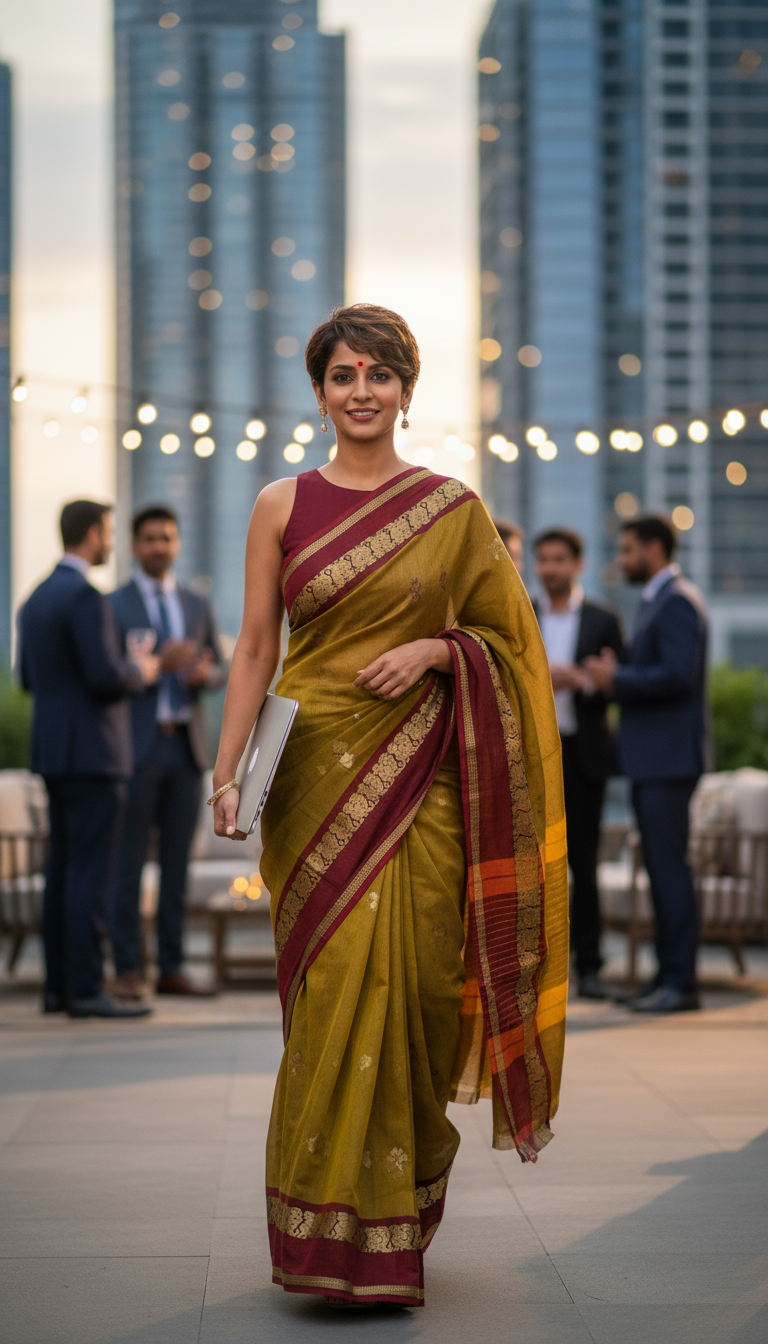 HANDLOOM COTTON SAREE-OLIVE GREEN-MAROON BORDER- HANDLOOM COTTON SAREE COLLECTION | simmpli ethnicc