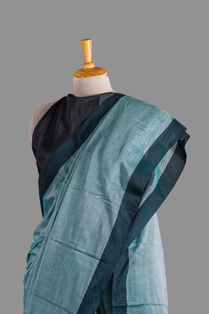 Fine Cotton Handloom Saree- Mint Green-Dark Green Border-Plain