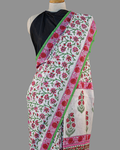 MUL COTTON SAREE-FLORAL PRINT -PRINTED SAREE COLLECTION | simmpli ethnicc