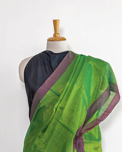 HANDLOOM COTTON TISSUE SAREEE-AVOCADO GREEN-SHIMMER-HANDLOOM SAREE COLLECTION | simmpli ethnicc (Copy)