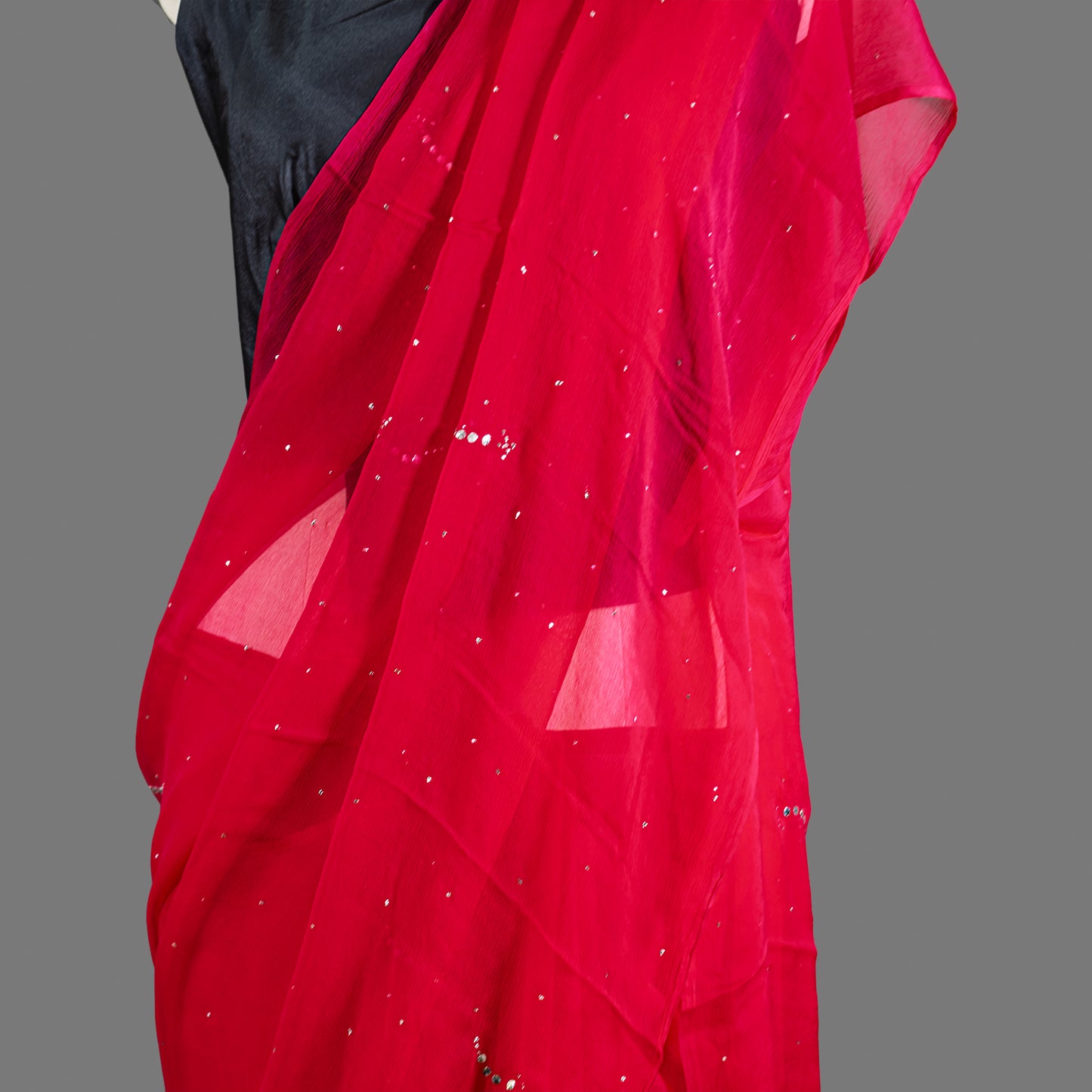 PURE CHIFFON SAREE-DARK FUCHSIA - TYE-DYE -MUKESH- CHIFFON SAREE COLLECTION | simmpli ethnicc