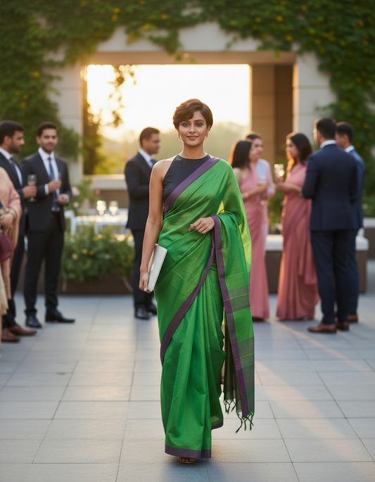 HANDLOOM COTTON TISSUE SAREEE-AVOCADO GREEN-SHIMMER-HANDLOOM SAREE COLLECTION | simmpli ethnicc (Copy)