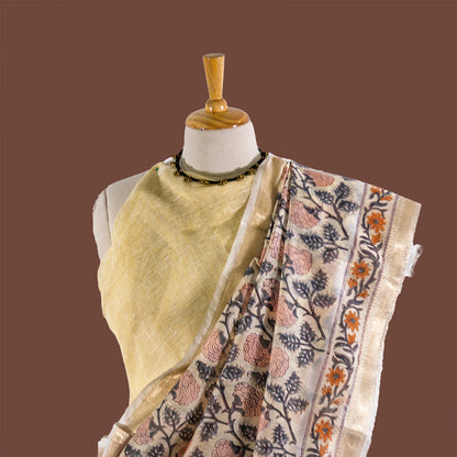Ivory & Peach Chanderi Floral saree