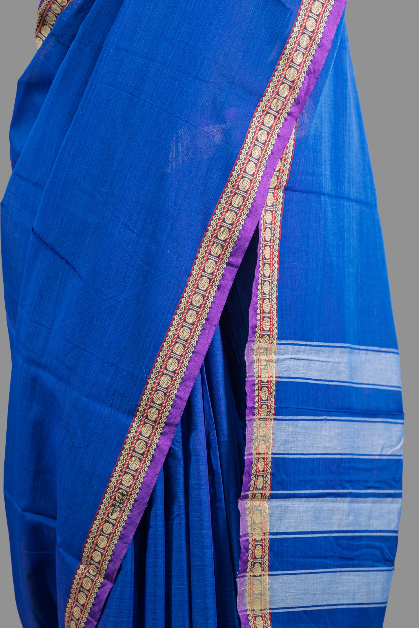 Fine Cotton Handloom  Saree- Royal Blue- Woven Thread Border