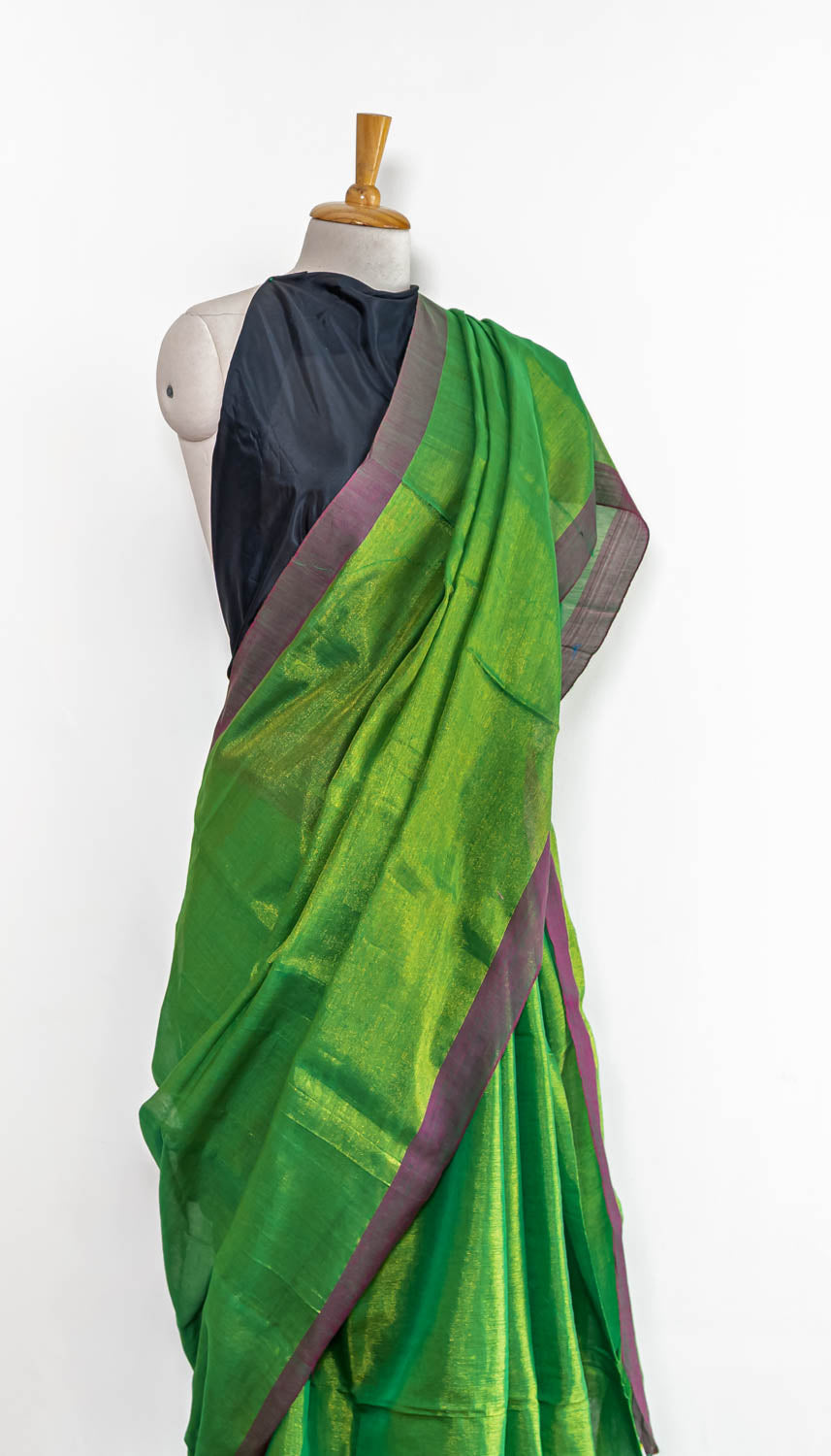 HANDLOOM COTTON TISSUE SAREEE-AVOCADO GREEN-SHIMMER-HANDLOOM SAREE COLLECTION | simmpli ethnicc (Copy)