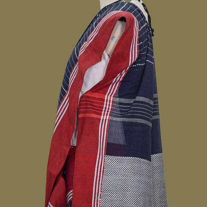 Navy Blue Handloom cotton Saree-Red Border| simmpli ethnicc