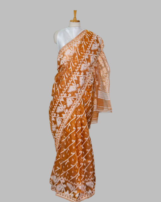 Caramal/ White Intricately woven saree | simmpli ethnicc