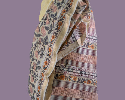 Ivory & Peach Chanderi Floral saree