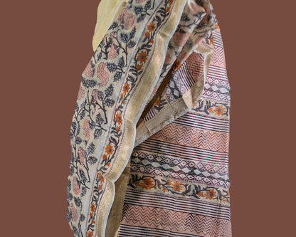 Ivory & Peach Chanderi Floral saree
