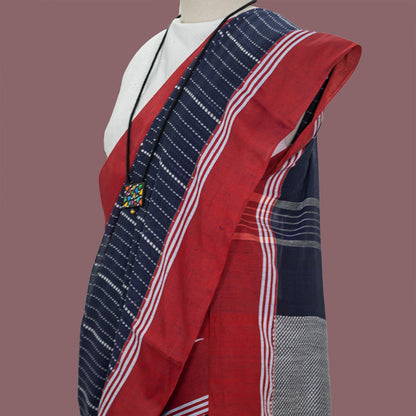 Navy Blue Handloom cotton Saree-Red Border| simmpli ethnicc
