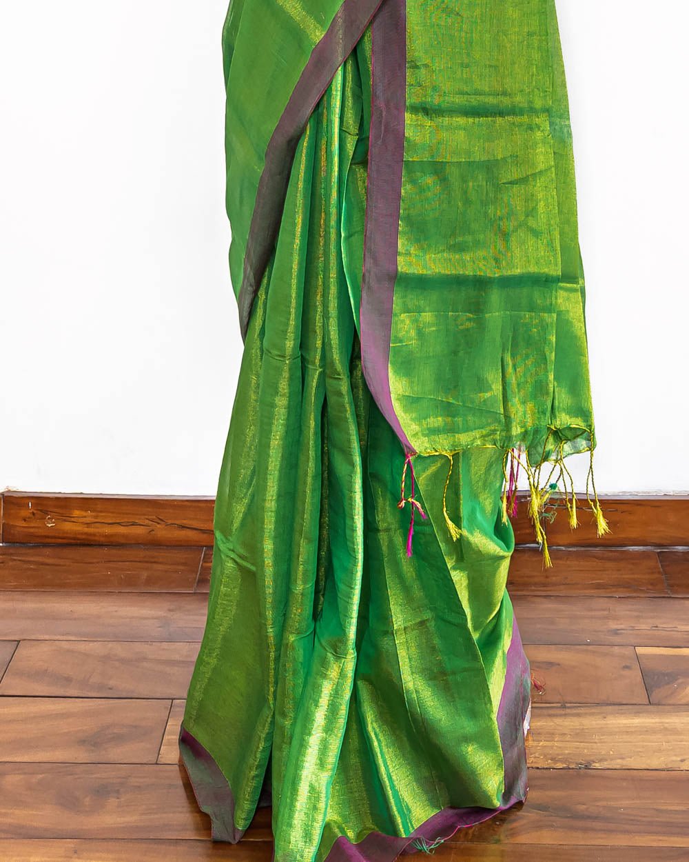HANDLOOM COTTON TISSUE SAREEE-AVOCADO GREEN-SHIMMER-HANDLOOM SAREE COLLECTION | simmpli ethnicc (Copy)