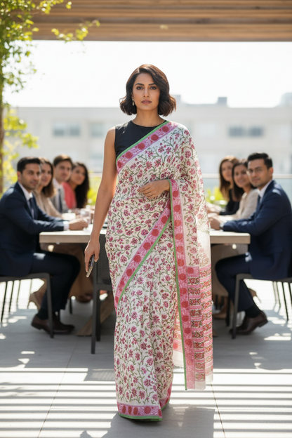 MUL COTTON SAREE-FLORAL PRINT -PRINTED SAREE COLLECTION | simmpli ethnicc