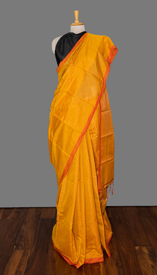Golden Yellow Shimmer Handloom Saree | simmpli ethnicc