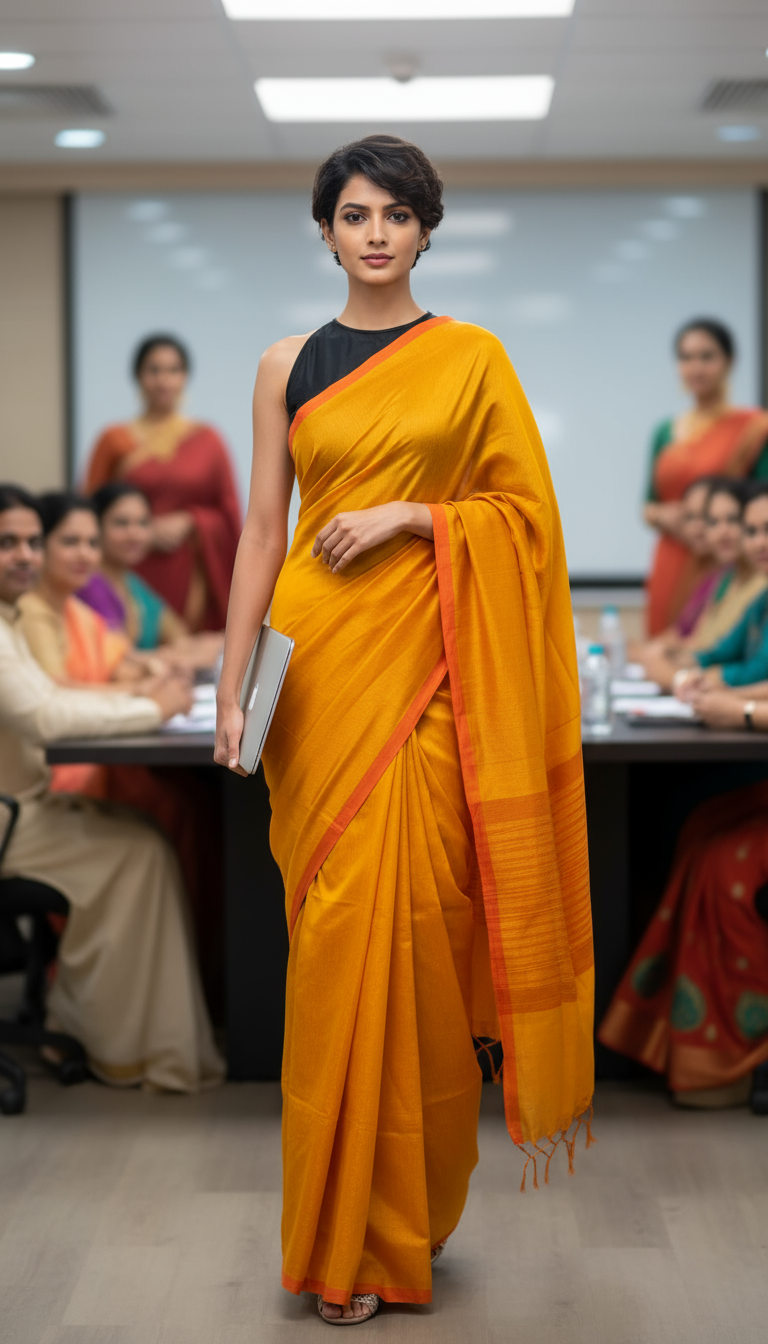 HANDLOOM COTTON TISSUE SAREEE-GOLDEN YELLOW-SHIMMER-HANDLOOM SAREE COLLECTION | simmpli ethnicc