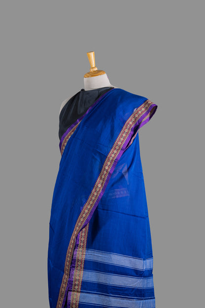 Fine Cotton Handloom  Saree- Royal Blue- Woven Thread Border