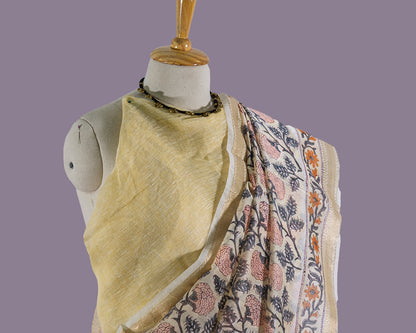 Ivory & Peach Chanderi Floral saree