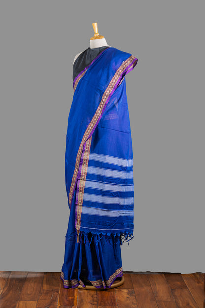 Fine Cotton Handloom  Saree- Royal Blue- Woven Thread Border